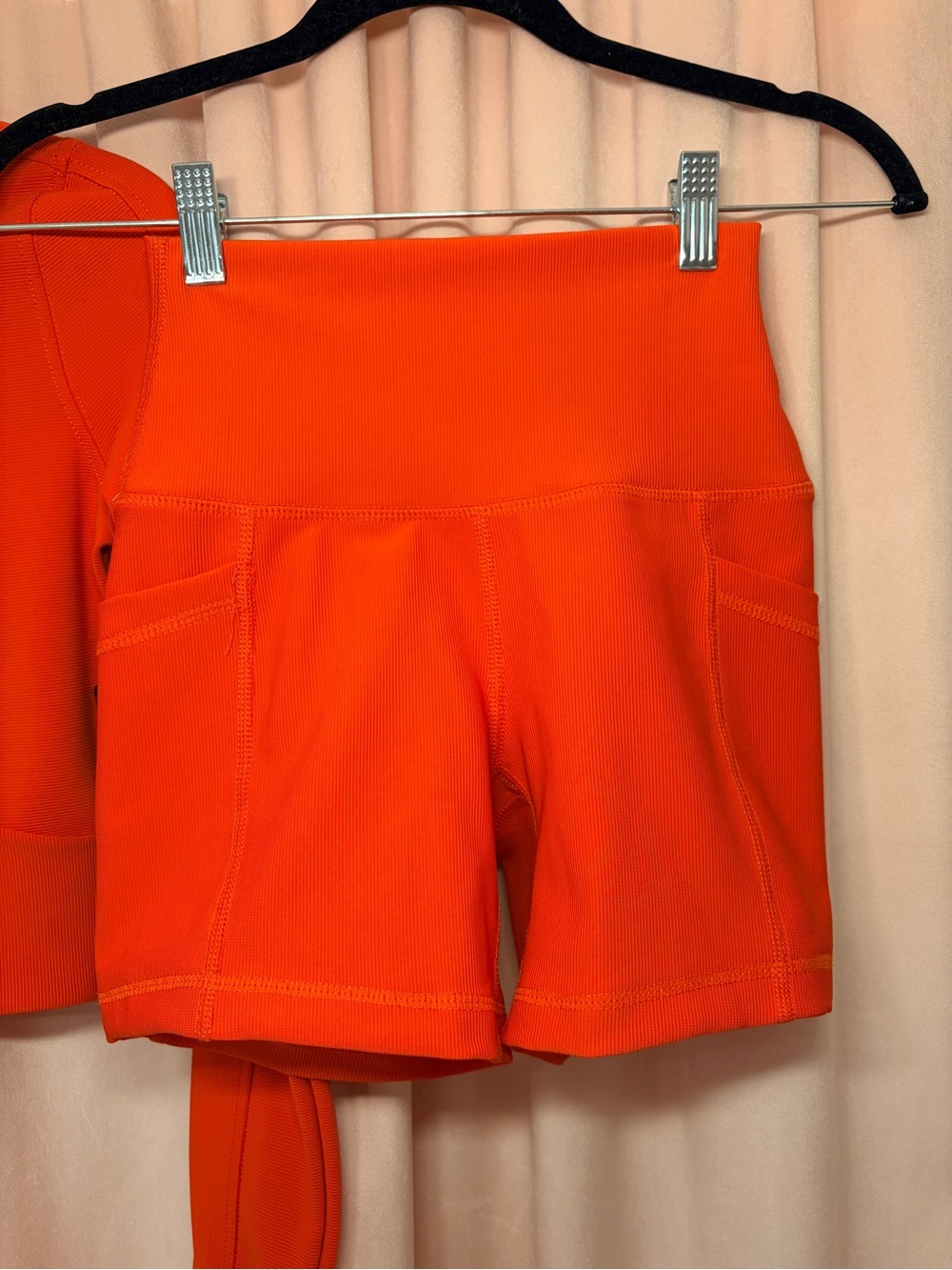 Vibrant Orange Quarter-Zip Crop Top and Biker Shorts Workout Set - Picture 4 of 5